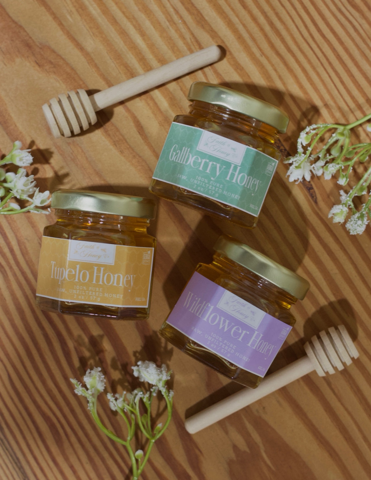 Faith & Honey Co. Southern Honey Flight with Gallberry, Tupelo, and Wildflower honey